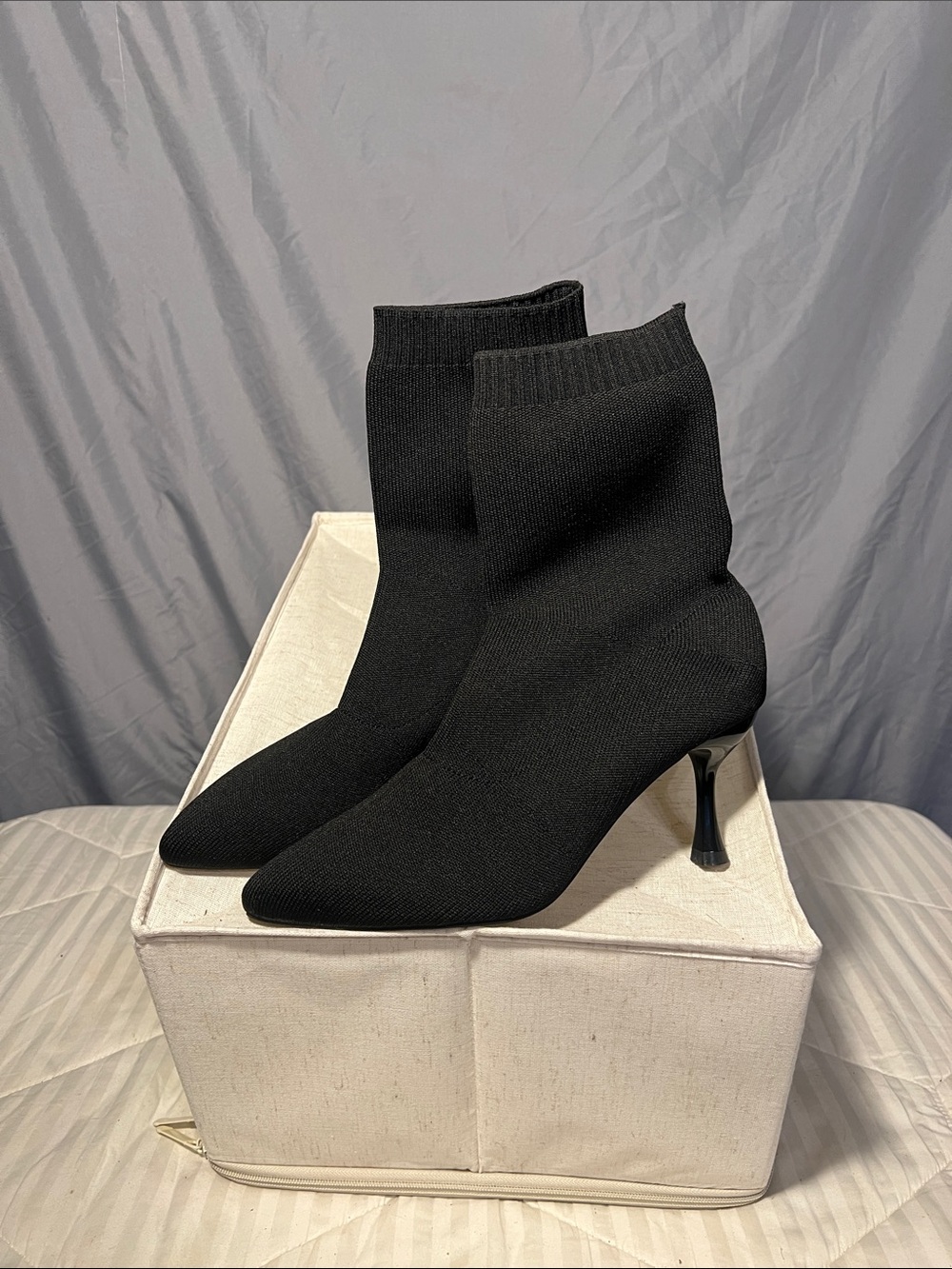 SHEIN Black Knit Sock Ankle Booties with Stiletto Heel